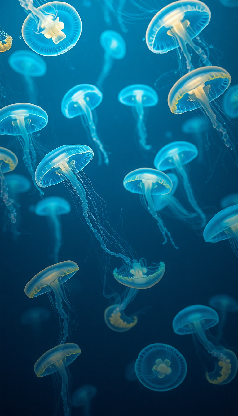 Jellyfish Swarm Deep Ocean Bioluminescent Photorealistic Wallpaper