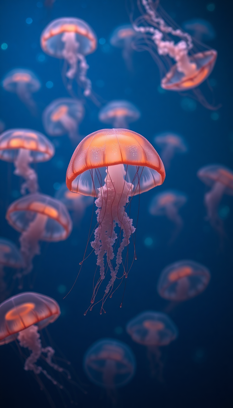 Jellyfish Swarm Deep Ocean Bioluminescent Photorealistic Wallpaper
