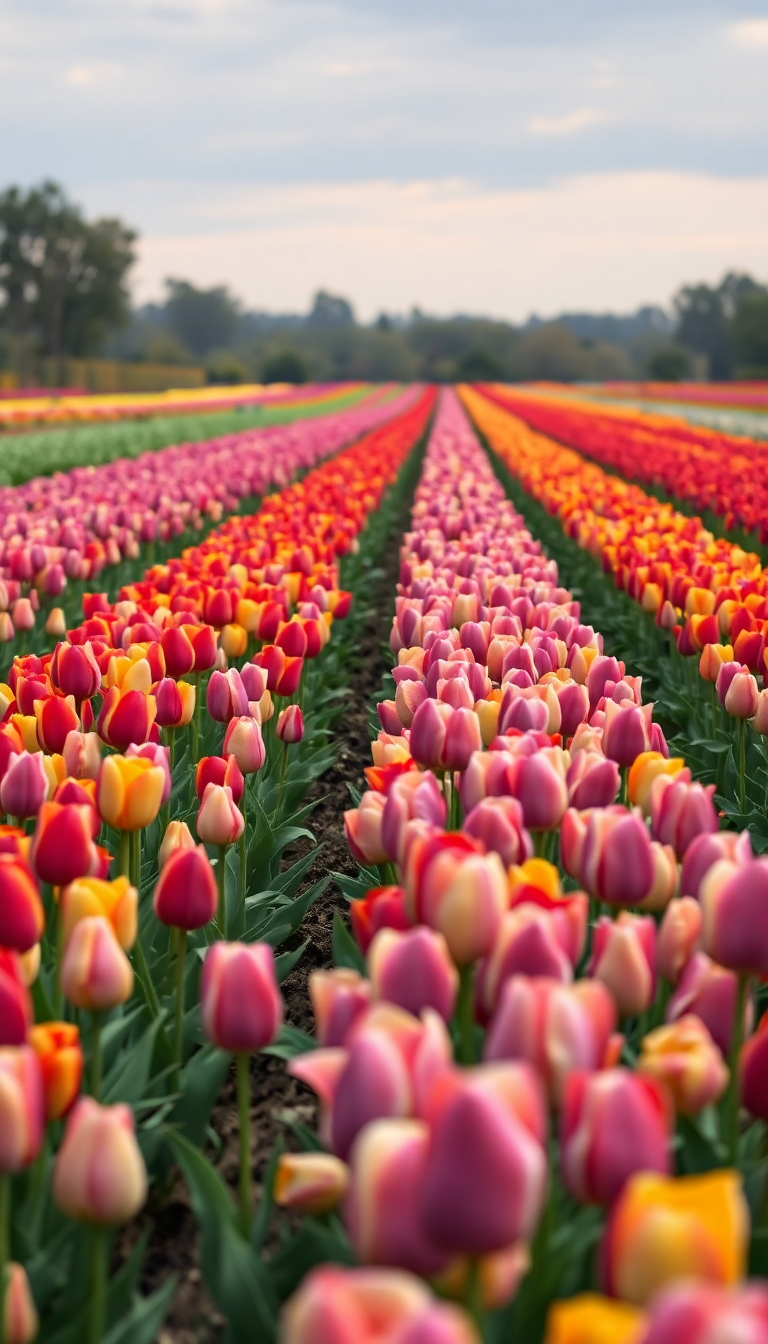 Tulip Field Rows Of Colors Photorealistic Wallpaper