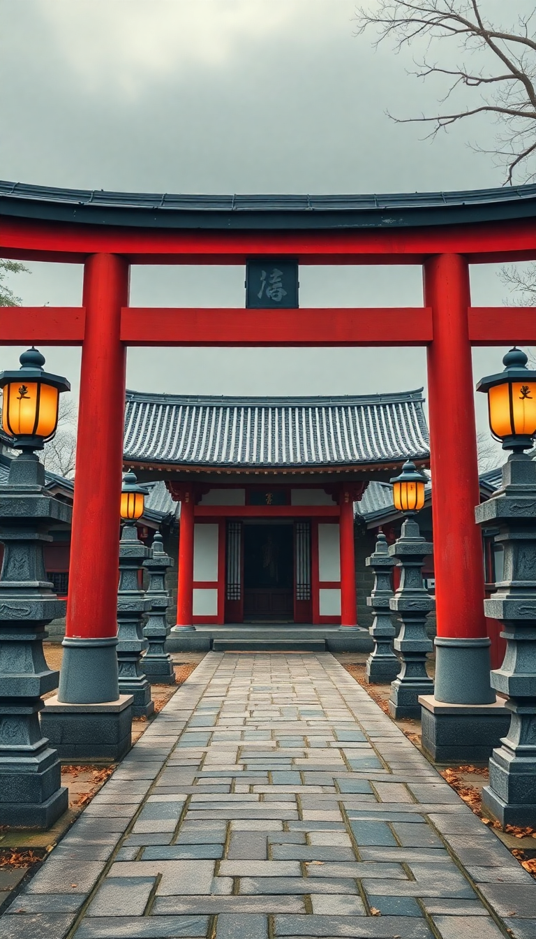 Japanese Temple Gate Torii Path Photorealistic Wallpaper