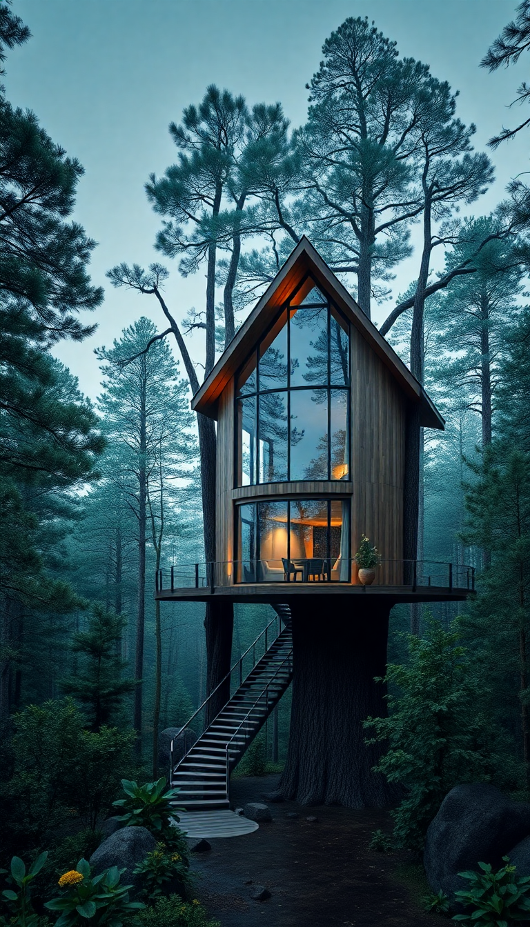 Treehouse Luxury Modern Design Forest Photorealistic Wallpaper