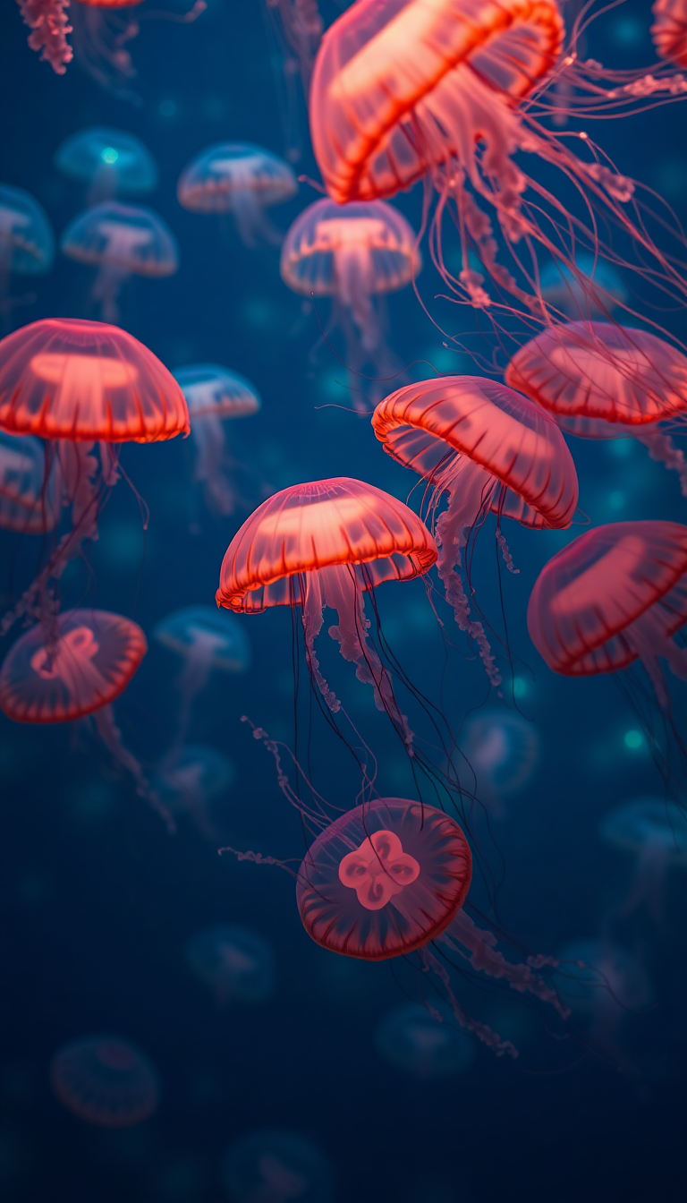 Jellyfish Swarm Deep Ocean Bioluminescent Photorealistic Wallpaper