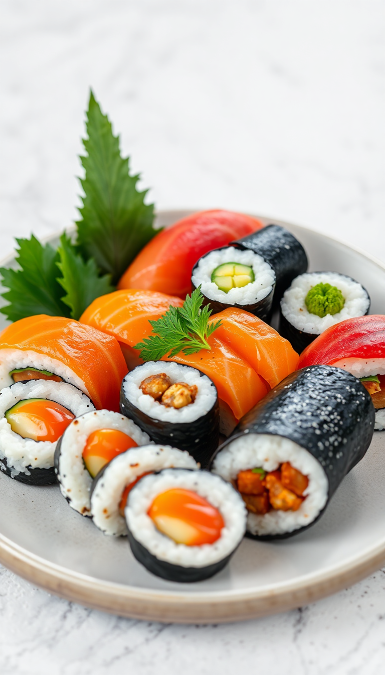 Fresh Sushi Arrangement Artistic Plating Photorealistic Wallpaper