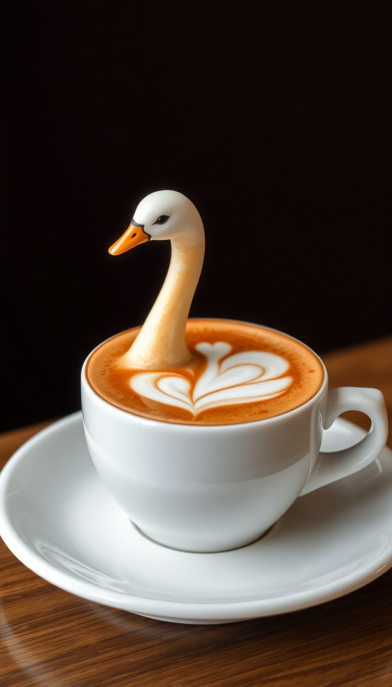 Perfect Latte Art Swan Milk Photorealistic Wallpaper