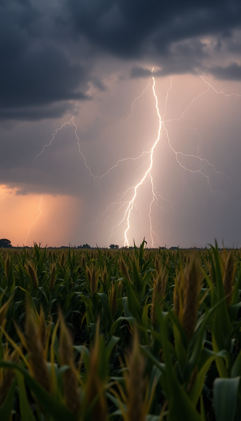 Summer Thunderstorm Lightning Over Cornfield Photorealistic Wallpaper