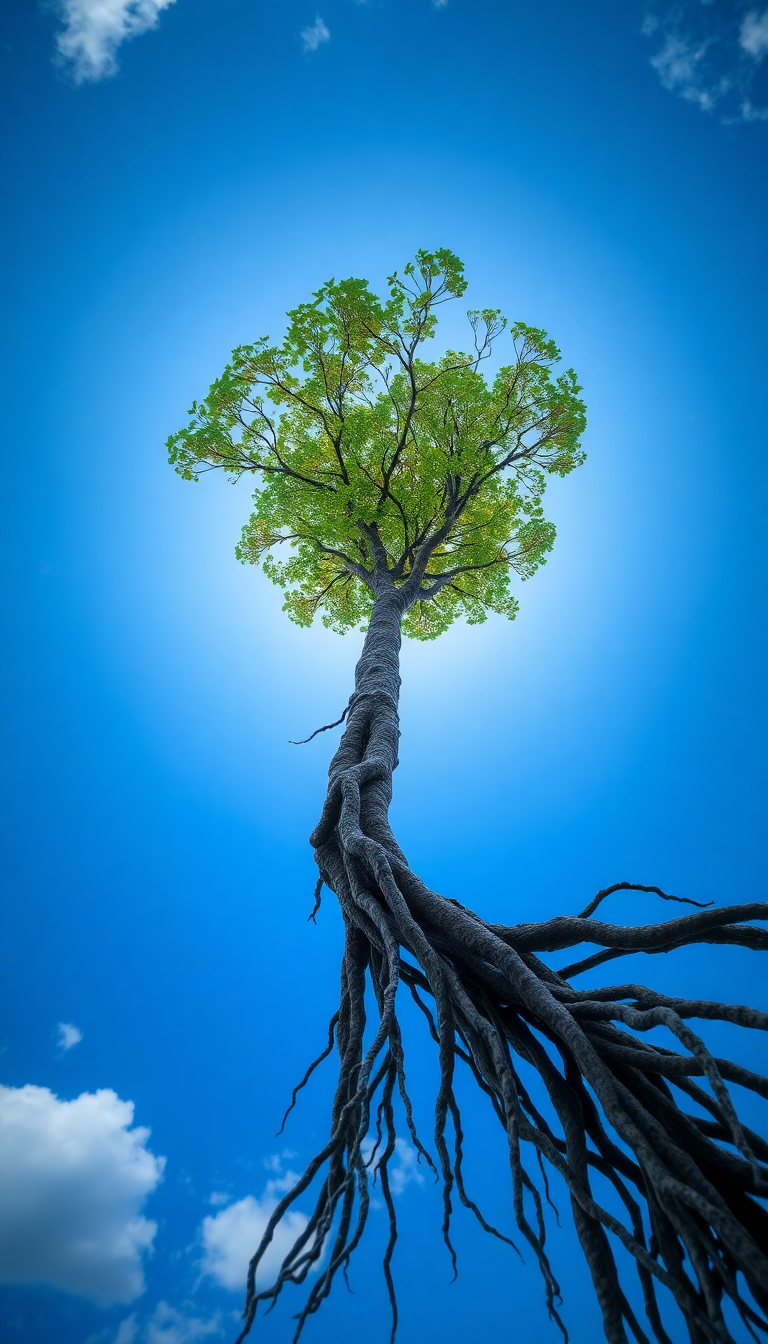 Tree Growing Upside Down Roots Digital art Wallpaper