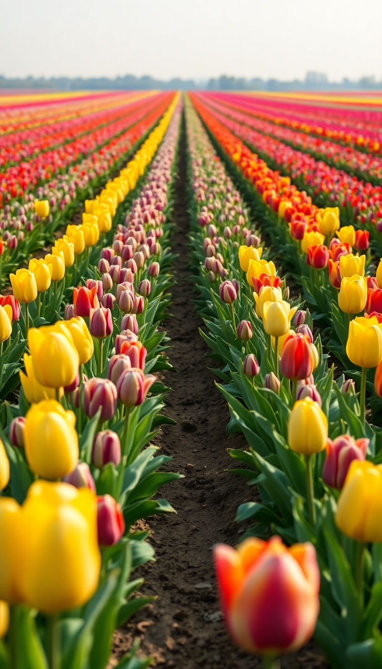 Tulip Field Rows Of Colors Photorealistic Wallpaper