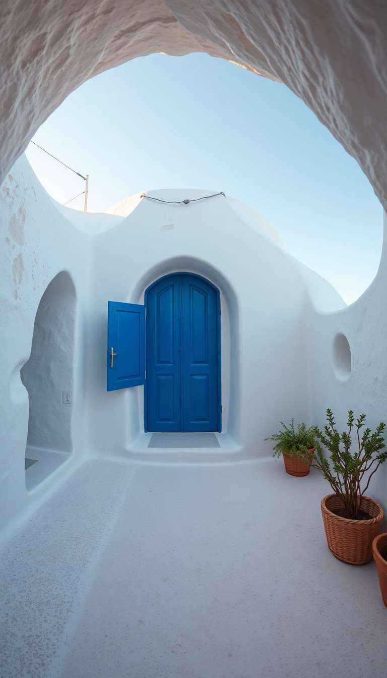 Cave House Santorini White Walls Photorealistic Wallpaper