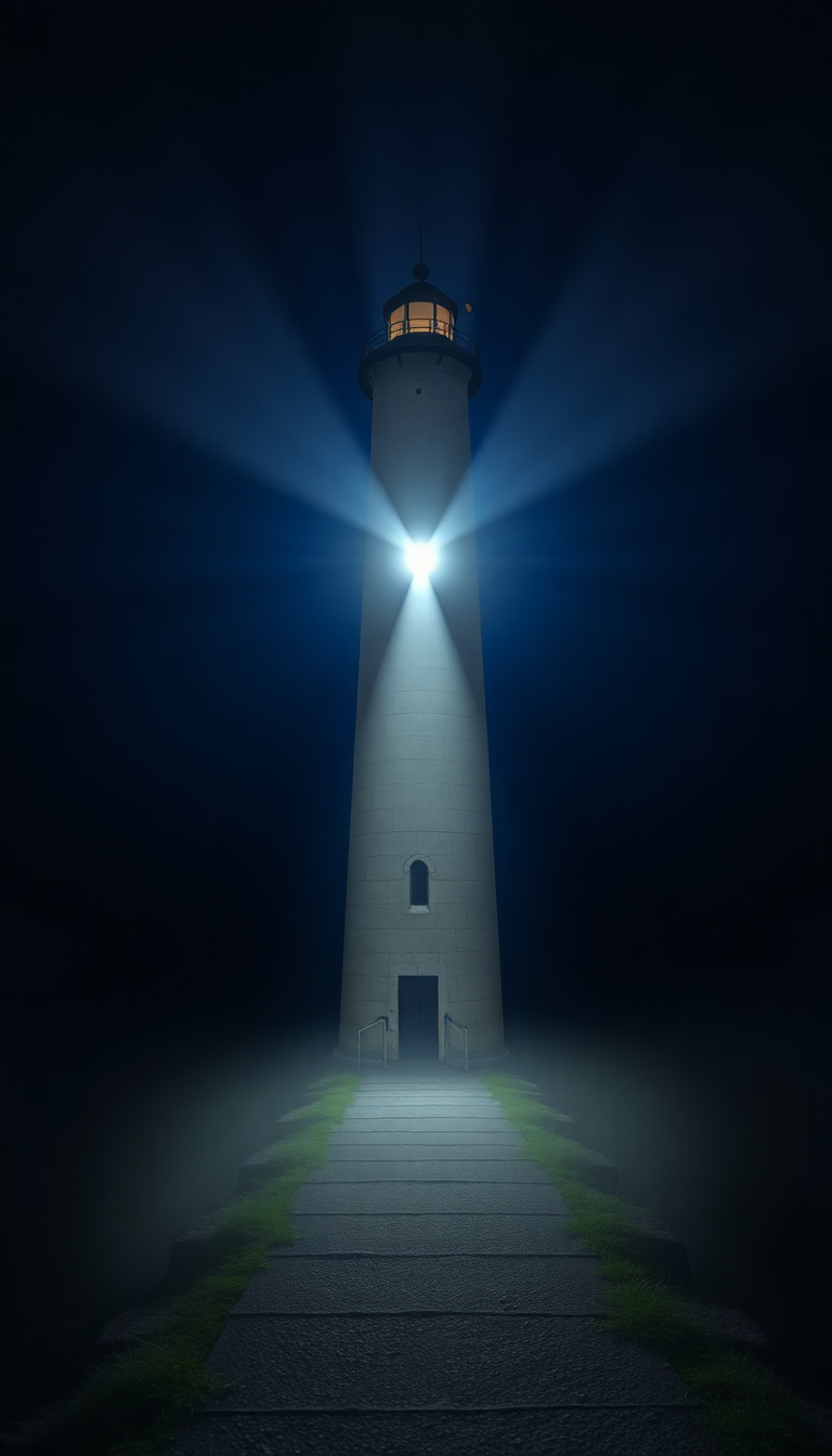 Old Lighthouse Beam Cutting Through Photorealistic Wallpaper