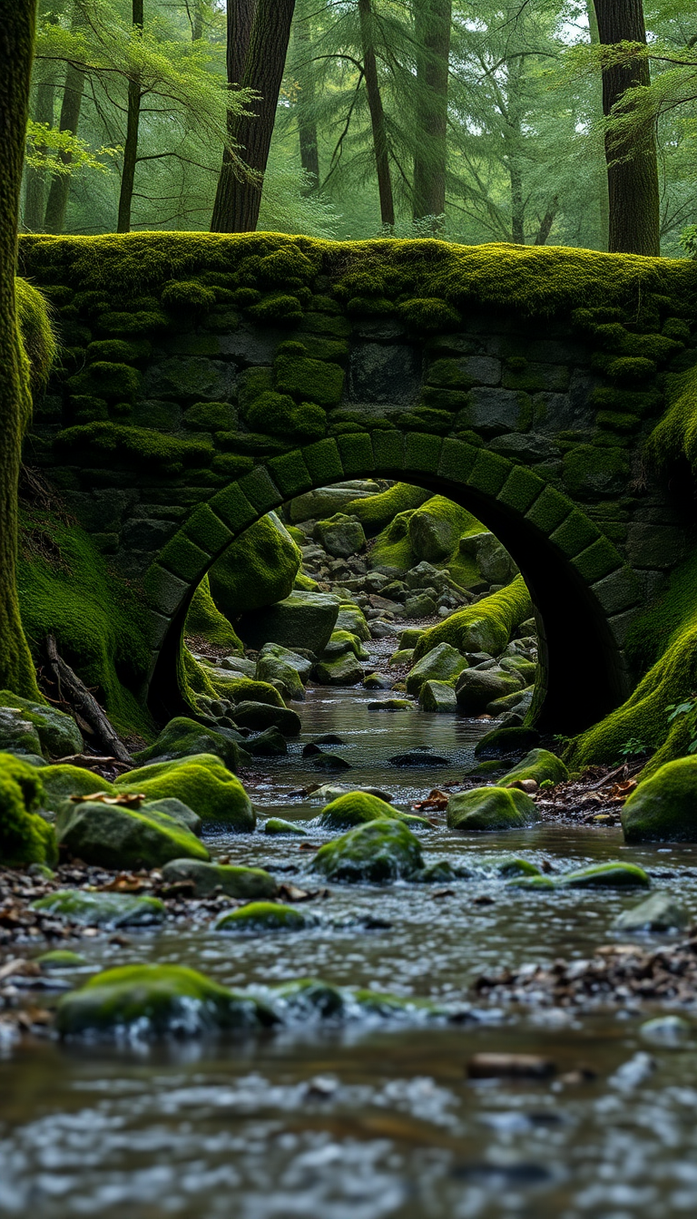 Moss Covered Ancient Stone Bridge Aesthetic Wallpaper