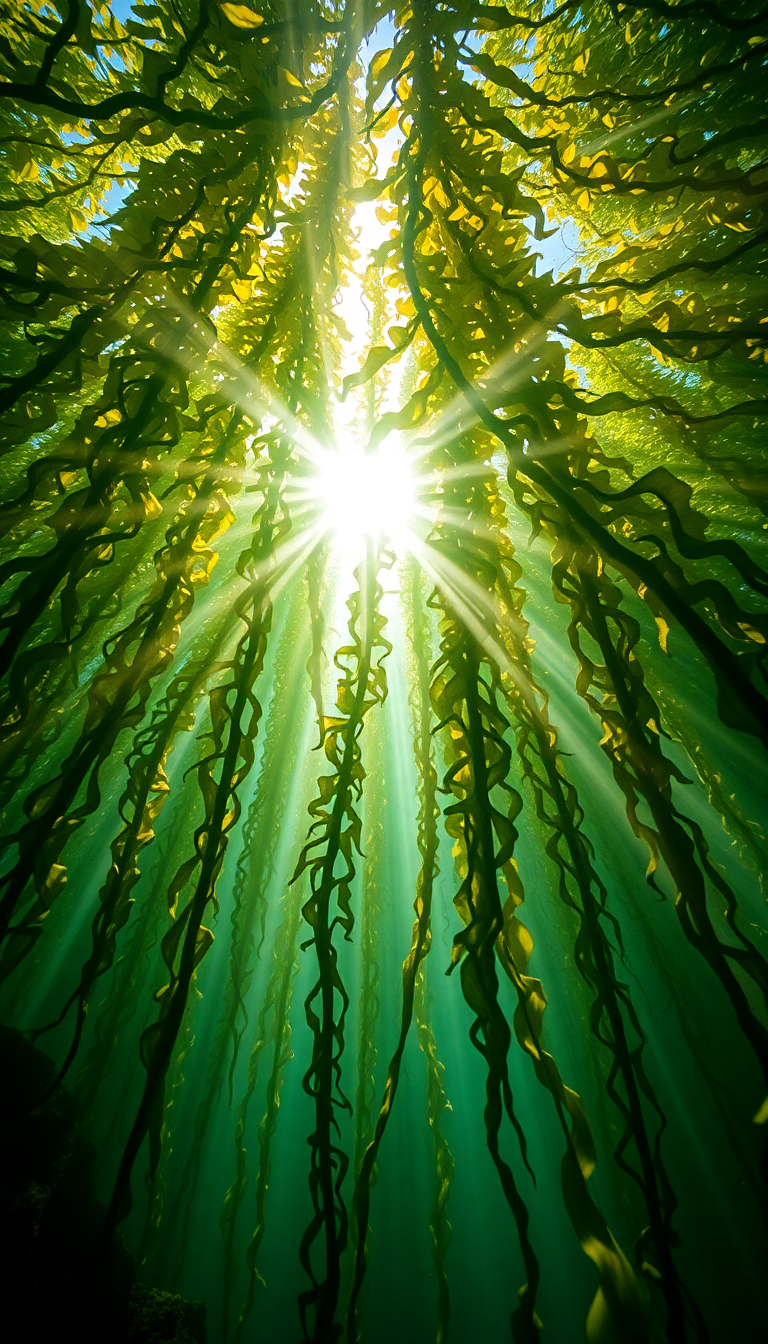 Underwater Kelp Forest Sun Rays Photorealistic Wallpaper
