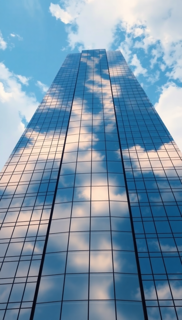 Glass Skyscraper Reflections Clouds Warped Photorealistic Wallpaper