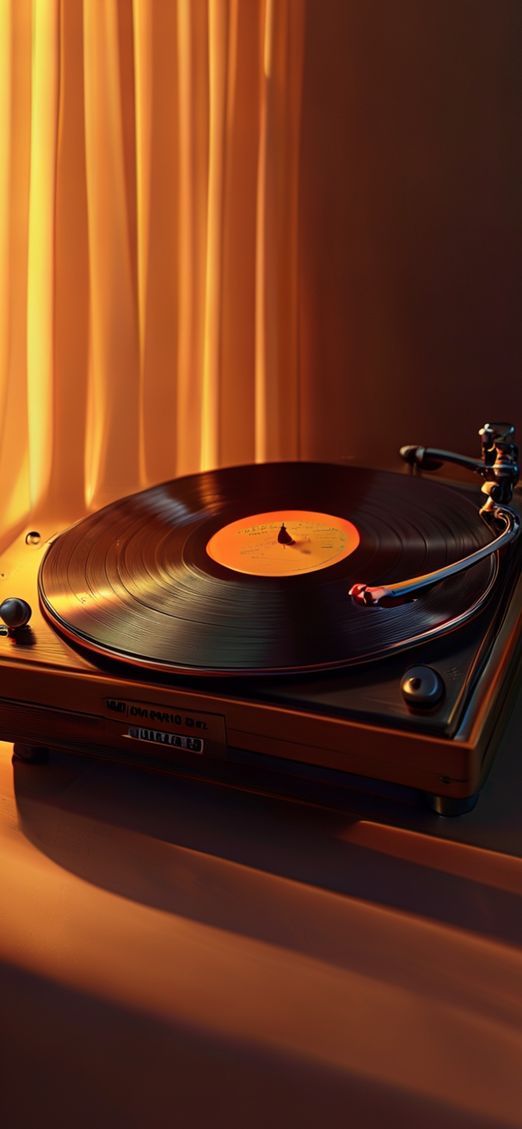 Vinyl Record Player Warm Lighting Photorealistic Wallpaper