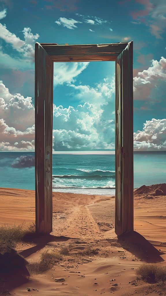 Door Standing Alone In Desert Digital art Wallpaper