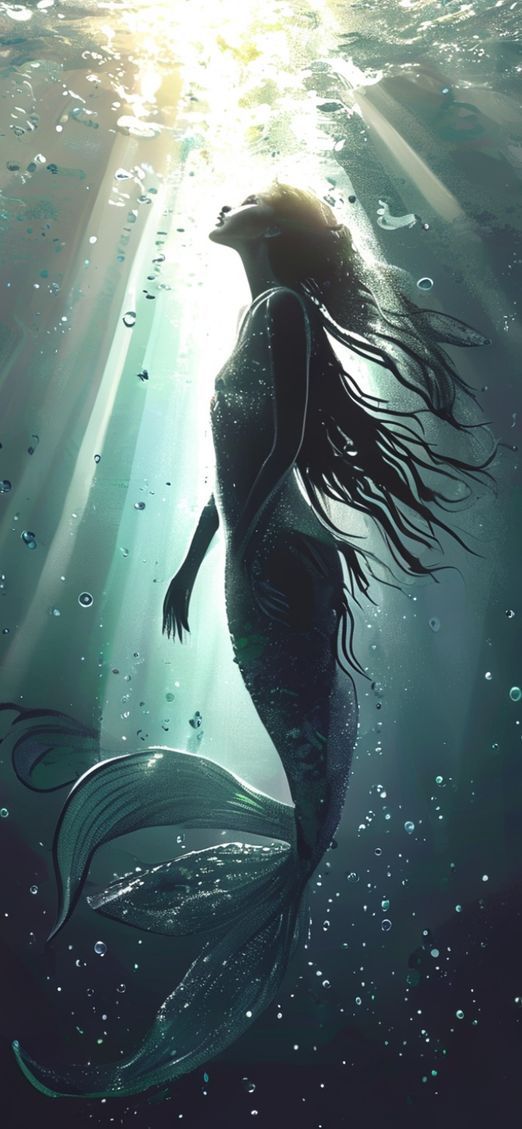 Mermaid Silhouette Swimming Toward Surface Digital art Wallpaper