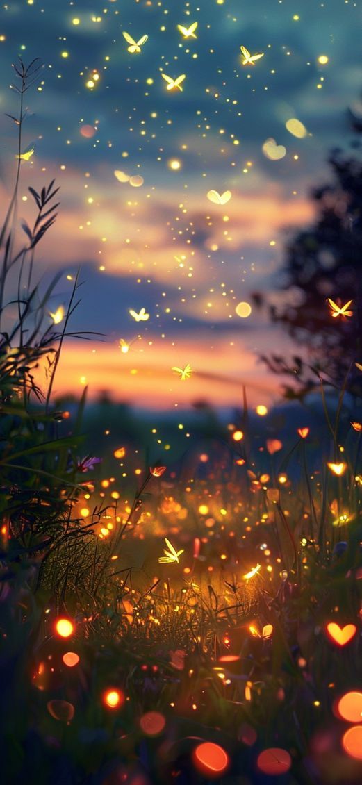Fireflies Dancing In Summer Meadow Photorealistic Wallpaper