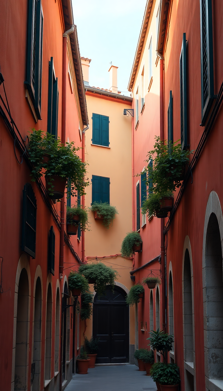 Narrow Italian Alley Colorful Buildings Photorealistic Wallpaper