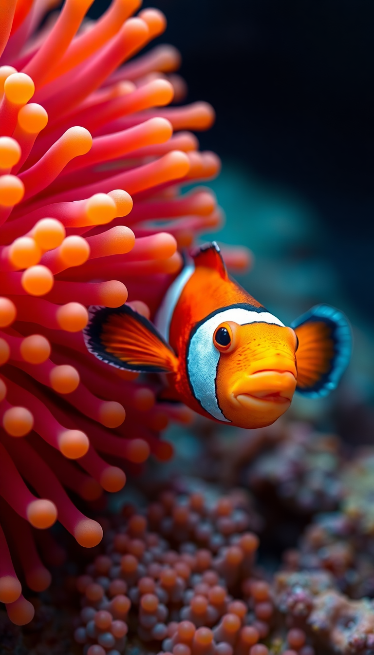 Anemone And Clownfish Macro Vibrant Photorealistic Wallpaper