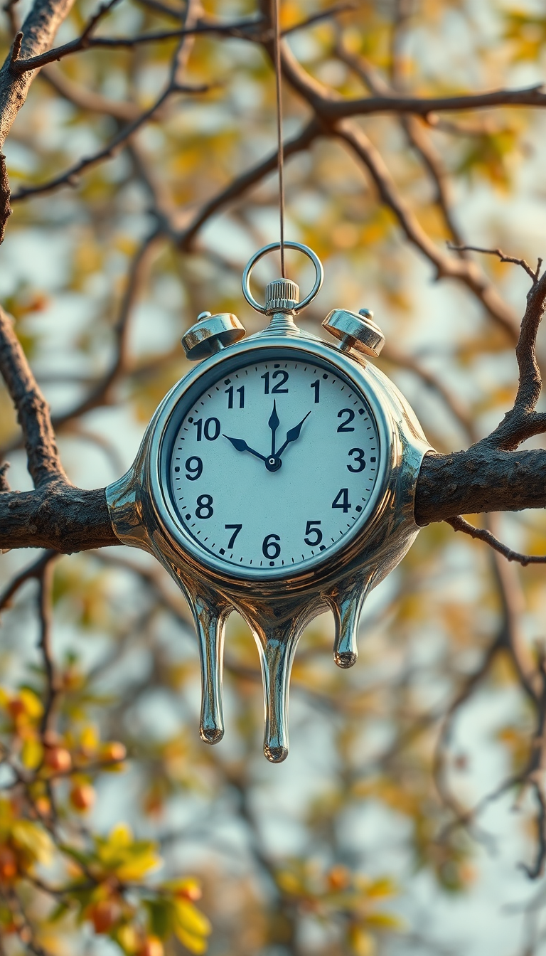 Melting Clock On Tree Branch Digital art Wallpaper