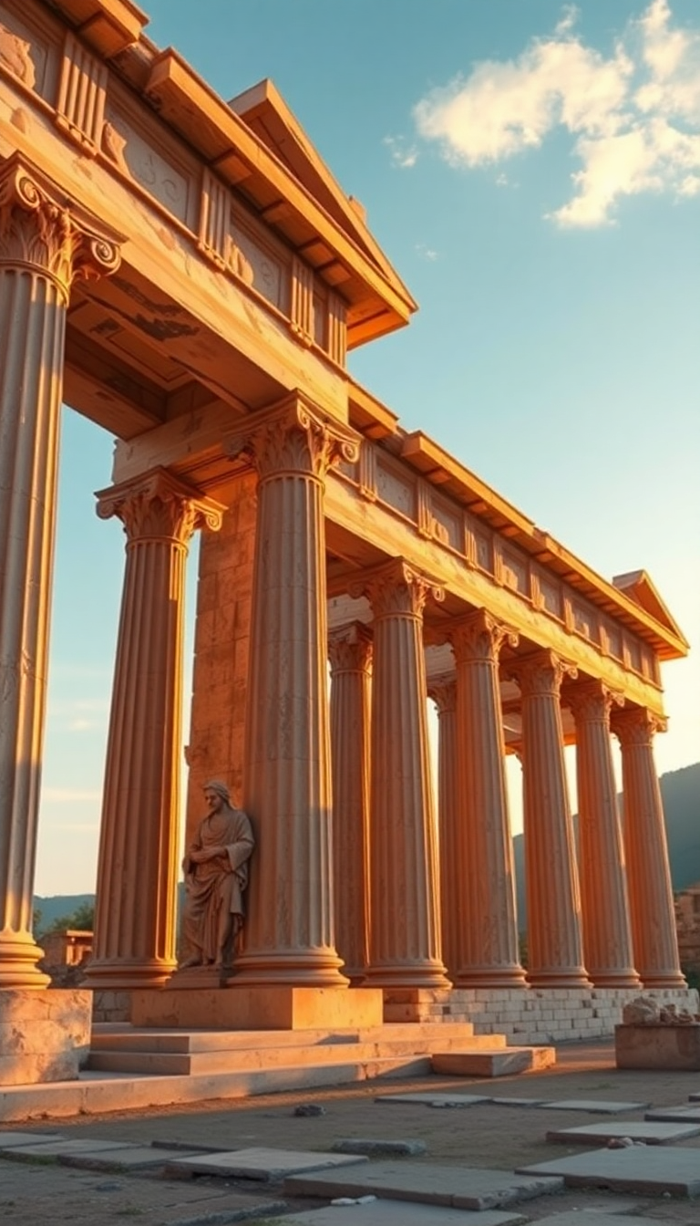 Ancient Greek Temple Ruins Golden Photorealistic Wallpaper
