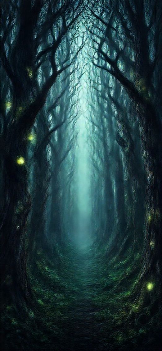 Dark Enchanted Forest Twisted Trees Digital art Wallpaper