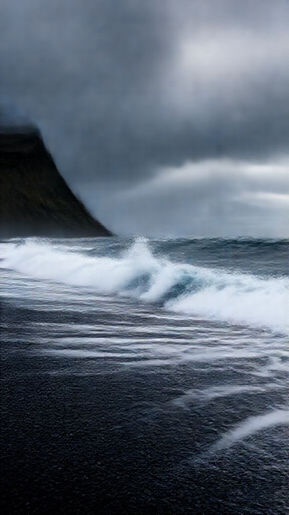 Icelandic Black Sand Beach Waves Photorealistic Wallpaper