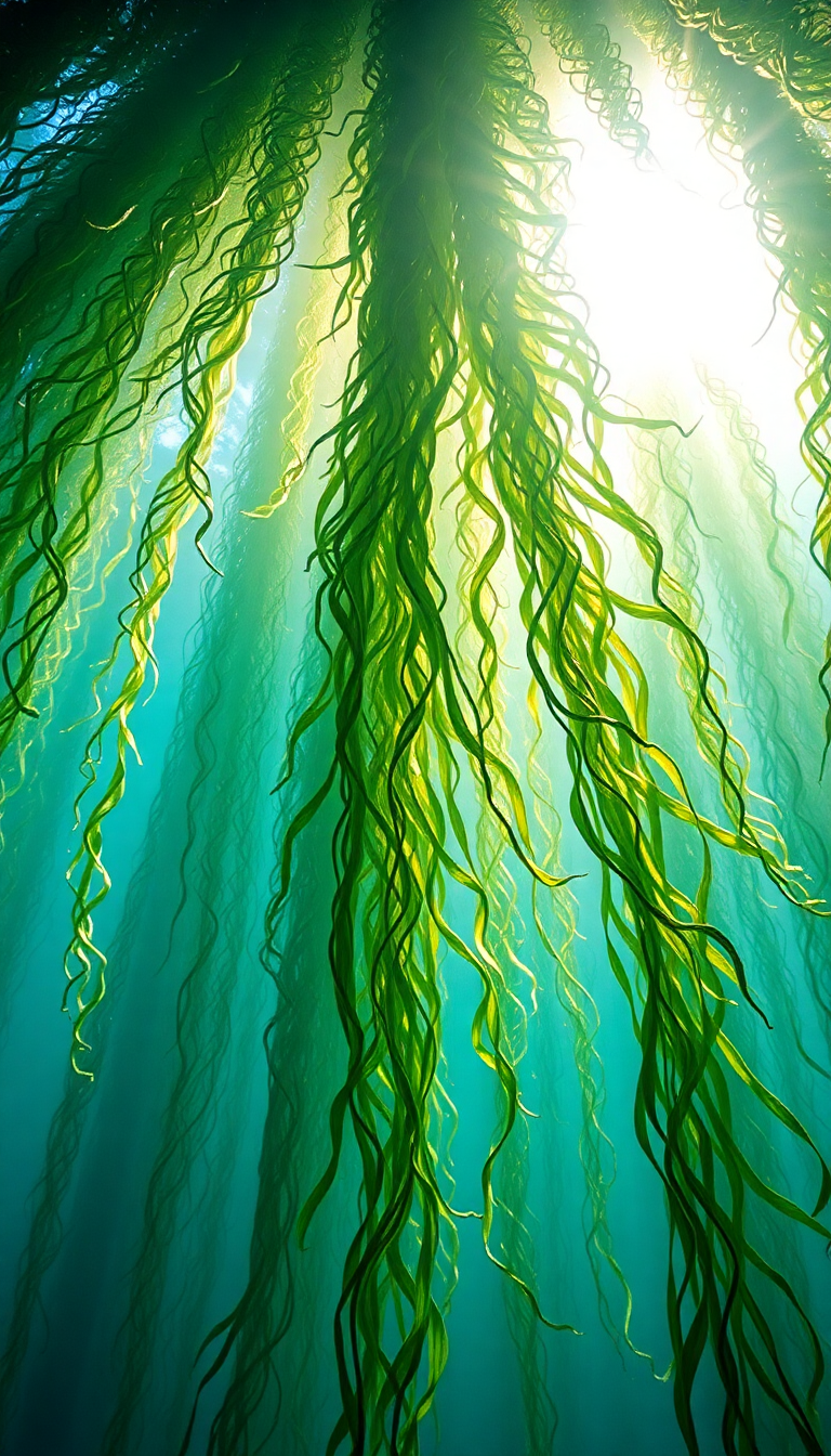 Underwater Forest Kelp Swaying Fish Photorealistic Wallpaper