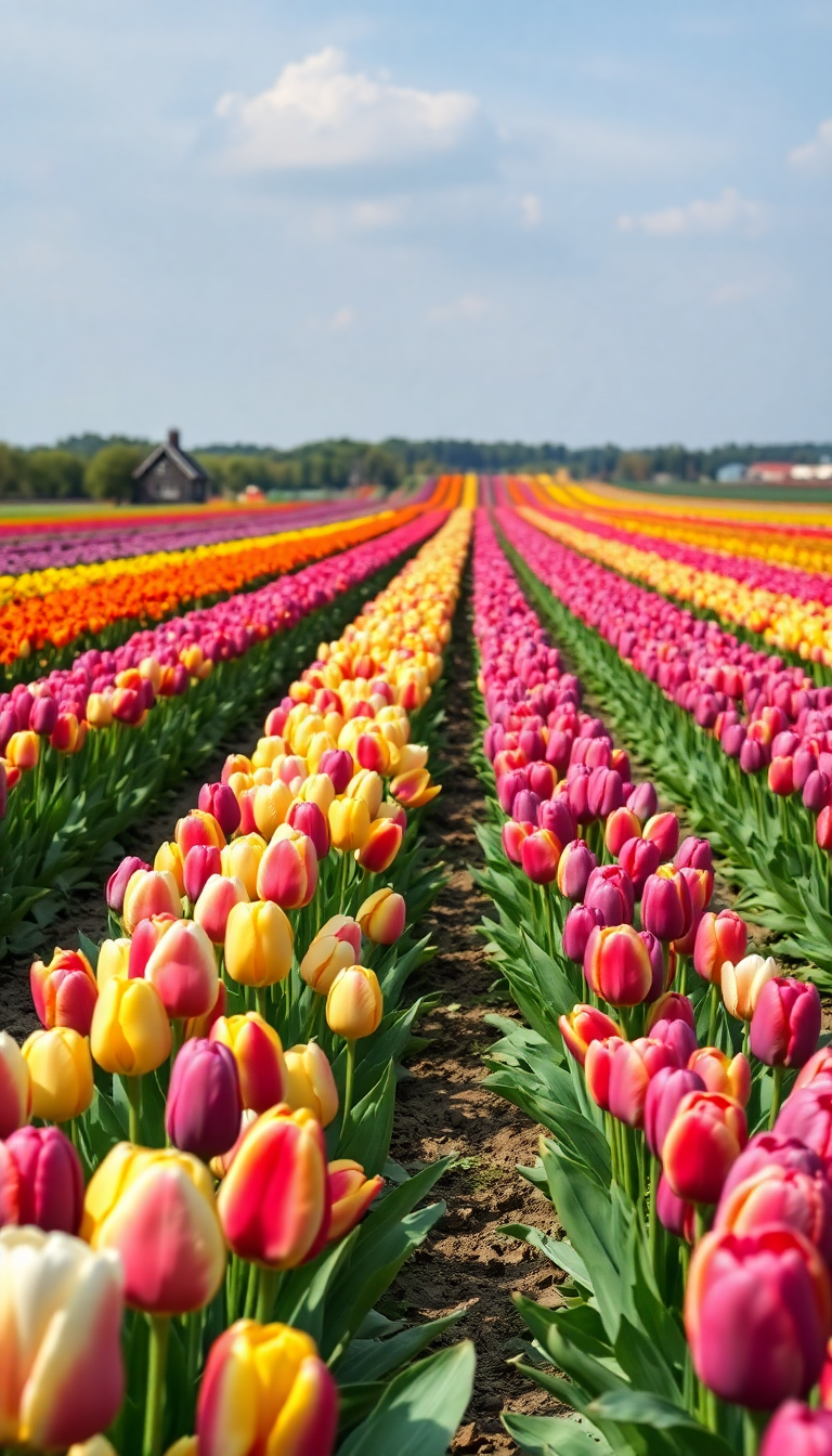 Tulip Field Rows Of Colors Photorealistic Wallpaper