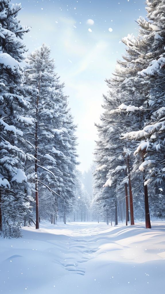 Winter First Snow Pine Trees Photorealistic Wallpaper