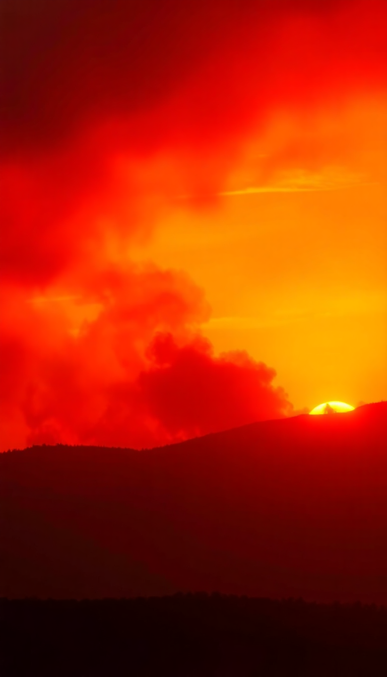 Sunset After Wildfire Smoke Creating Photorealistic Wallpaper