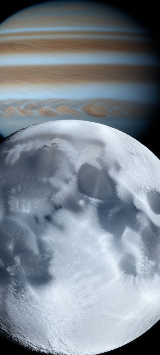 Frozen Moon Surface With Jupiter Photorealistic Wallpaper