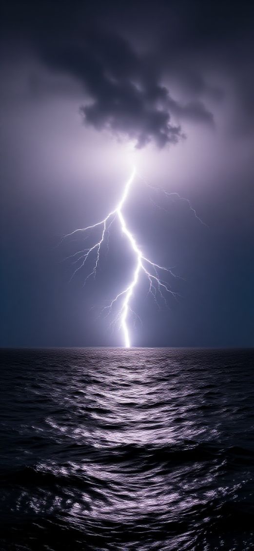 Lightning Storm Over Dark Ocean Photorealistic Wallpaper
