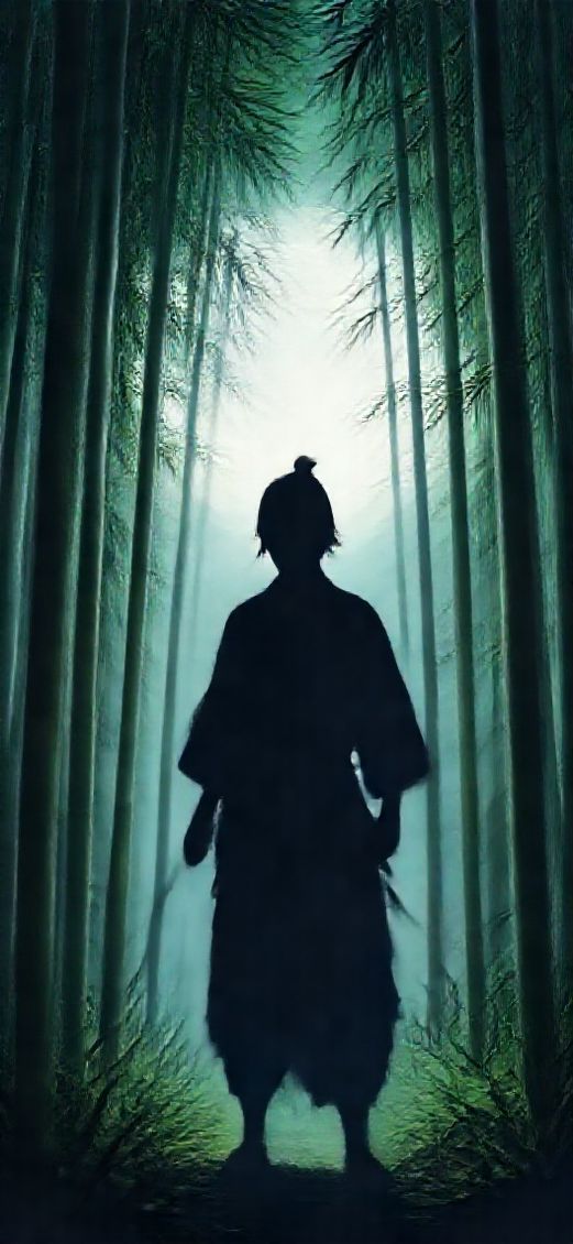 Samurai Silhouette Moonlit Bamboo Forest Digital art Wallpaper