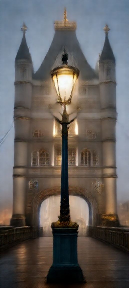 Foggy London Bridge Vintage Lampposts Photorealistic Wallpaper