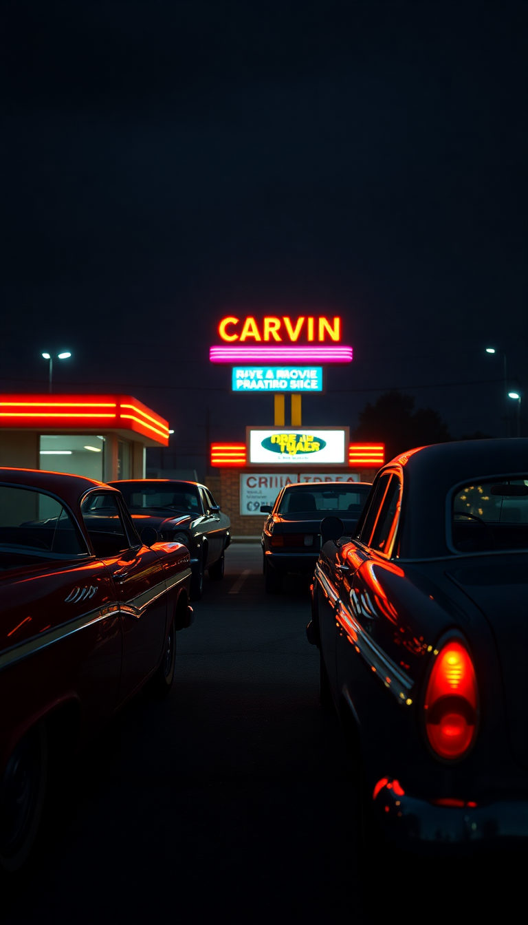Drive-in Movie Theater Night Classic Photorealistic Wallpaper