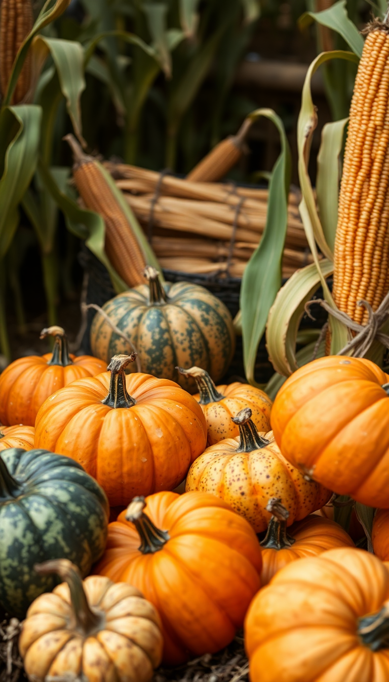 Autumn Harvest Pumpkins Corn Farm Photorealistic Wallpaper