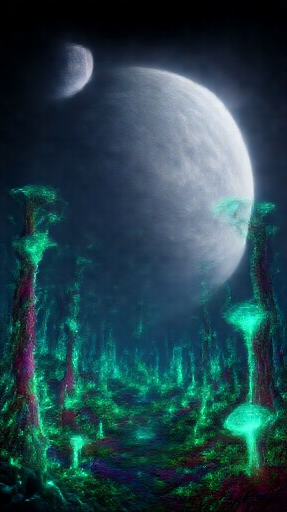 Bioluminescent Alien Forest On Distant Digital art Wallpaper