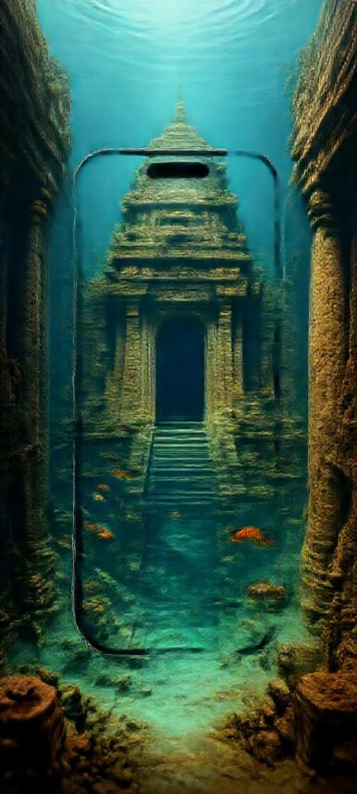 Infinite Ancient Temple Fish Swimming Digital art Wallpaper
