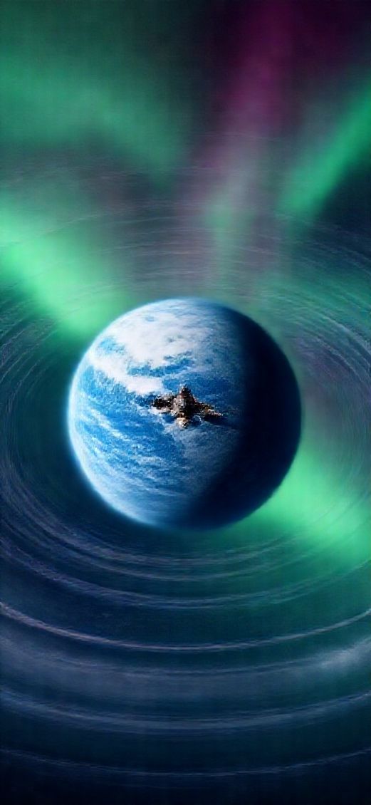 Lonely Satellite Orbiting Ice Planet Aurora Photorealistic Classic Wallpaper