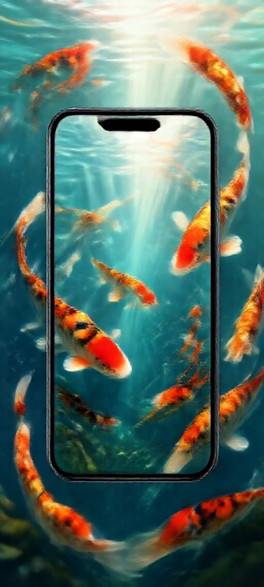 Underwater Shrine Koi Fish Swimming Sunbeams Anime 4K Wallpaper