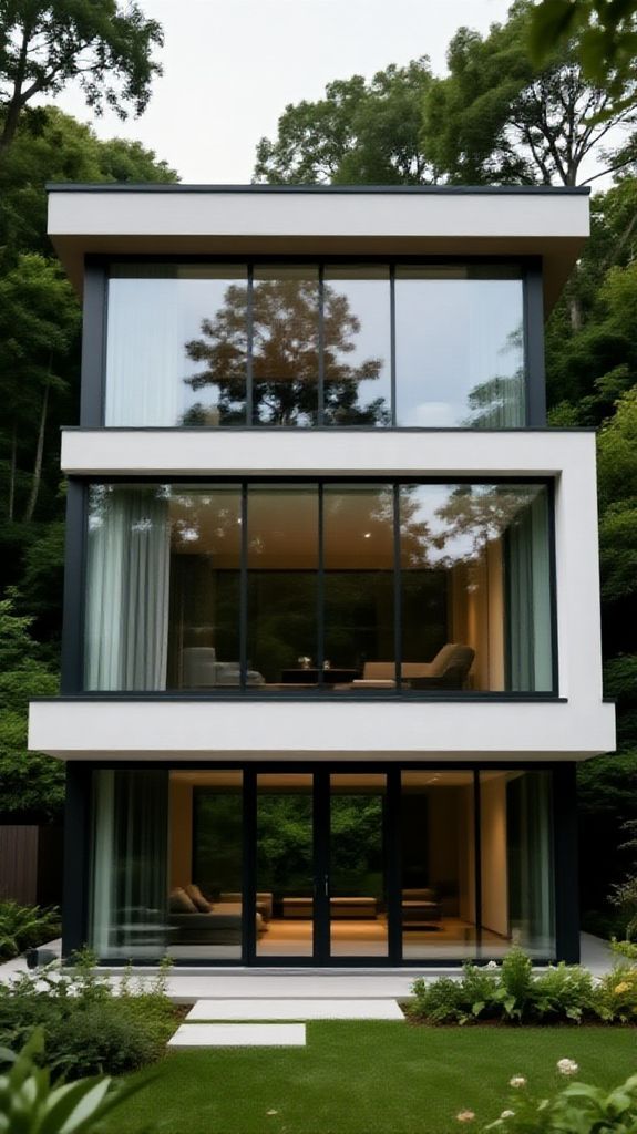 Majestic House Glass Walls Nature View Wallpaper