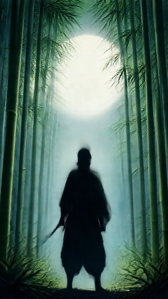 Geometric Silhouette Moonlit Bamboo Forest Digital art Wallpaper