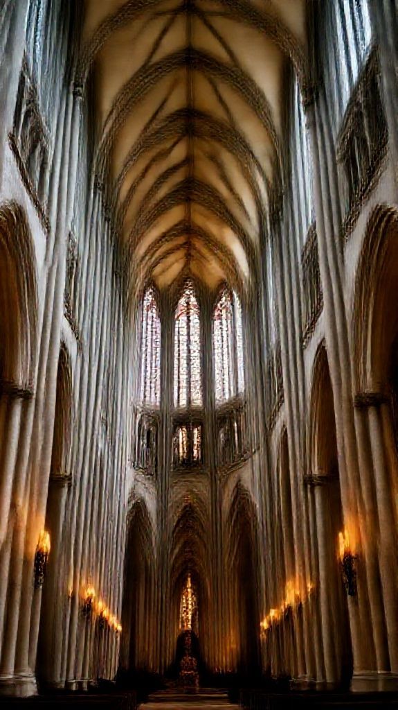 Gothic Cathedral Interior Candlelight Shadows Photorealistic HD Wallpaper