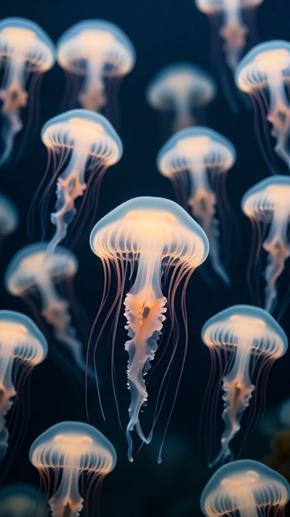 Dark Tropical Jellyfish Swarm Deep Wallpaper