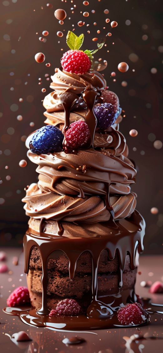 Misty Chocolate Drip Cake Decadent Dessert Wallpaper
