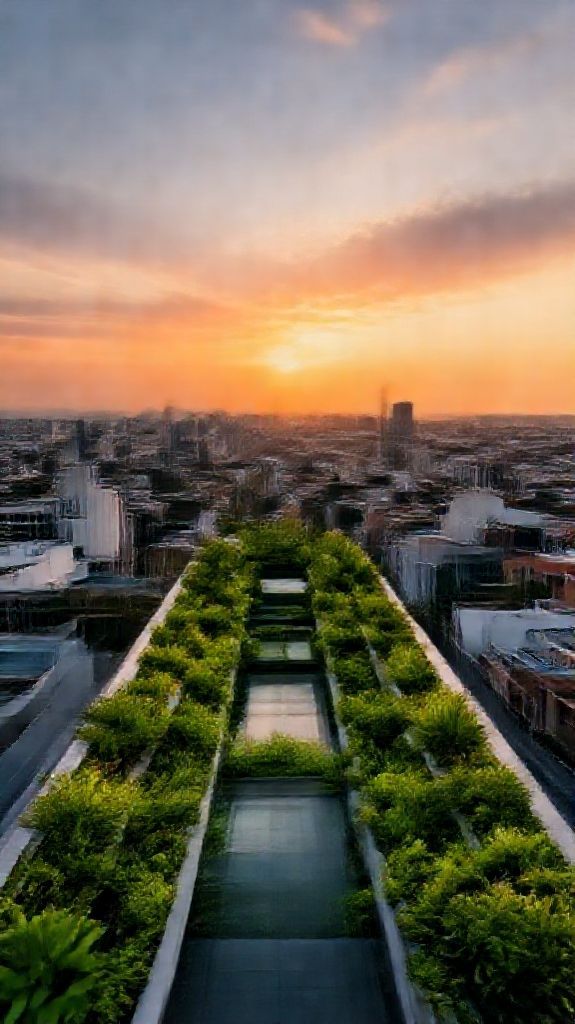 Pure Oasis Above City Skyline Sunset Wallpaper