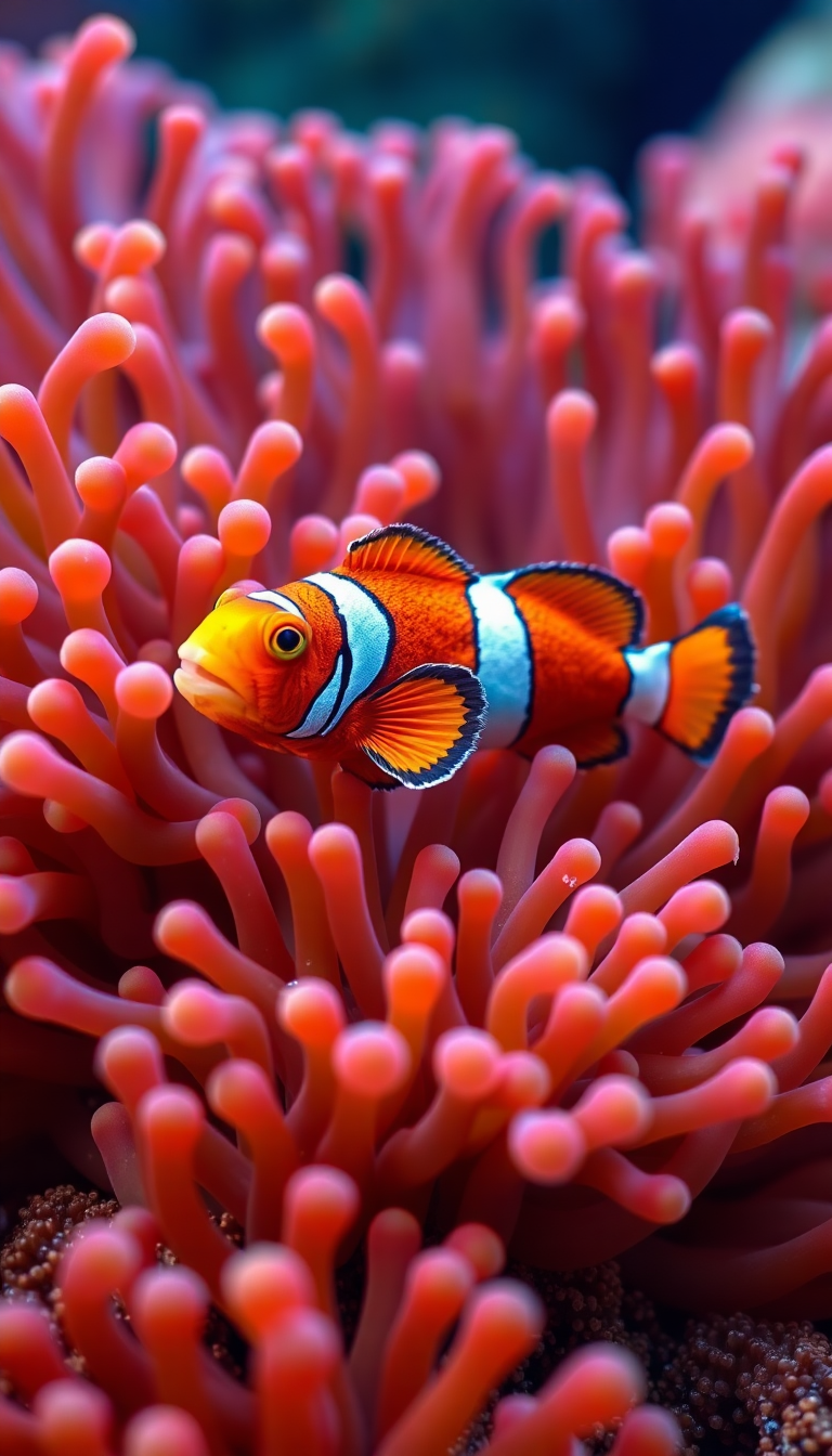 Anemone And Clownfish Macro Vibrant Colors Photorealistic Mini Wallpaper