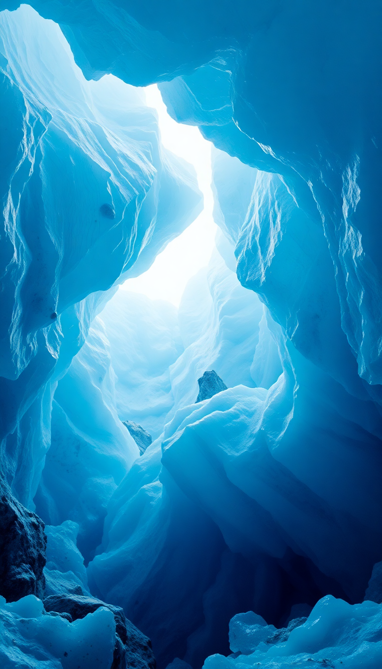 Raw Crystal Blue Cave Ice Photorealistic Wallpaper