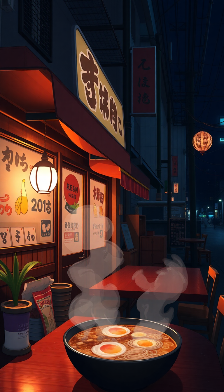 Cozy Ramen Shop Night Steam Warm Anime Remix Wallpaper