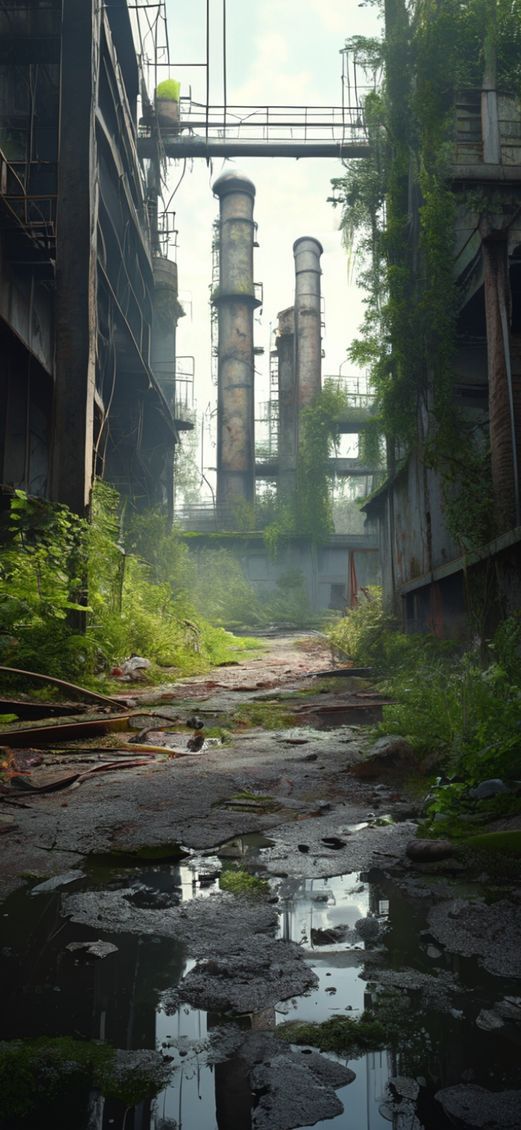 Neon Abandoned Nature Industrial Photorealistic Wallpaper